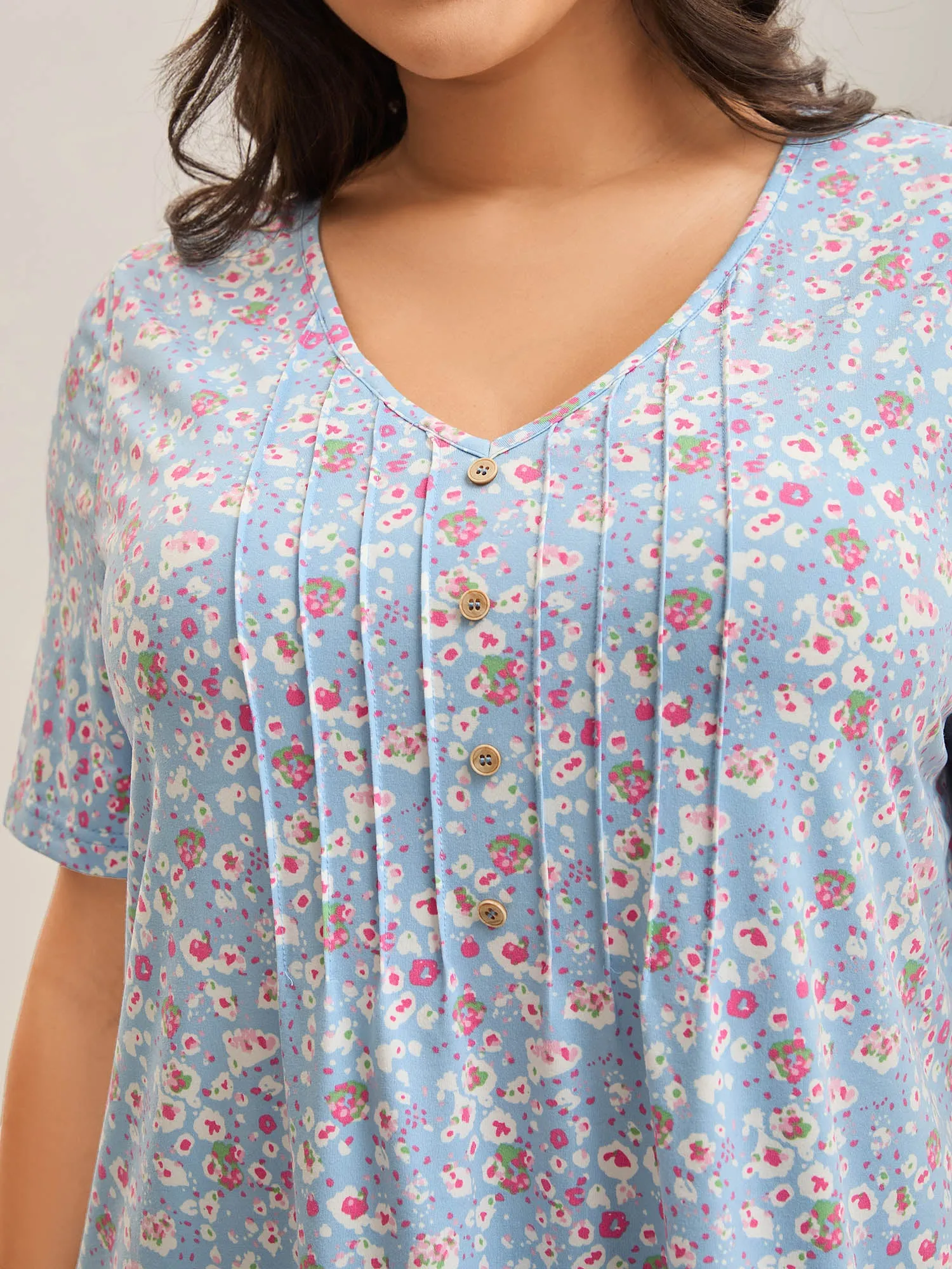 Floral Print Plicated Detail T-Shirt sold by Bloomchic product image thumbnail 2