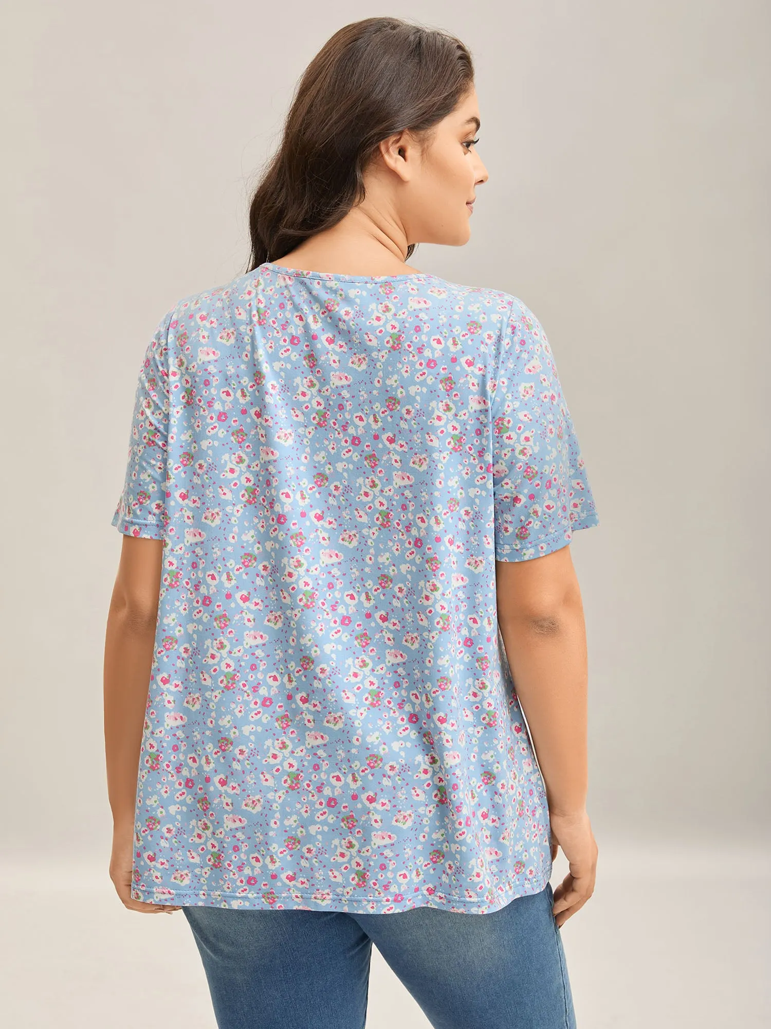 Floral Print Plicated Detail T-Shirt sold by Bloomchic product image thumbnail 4