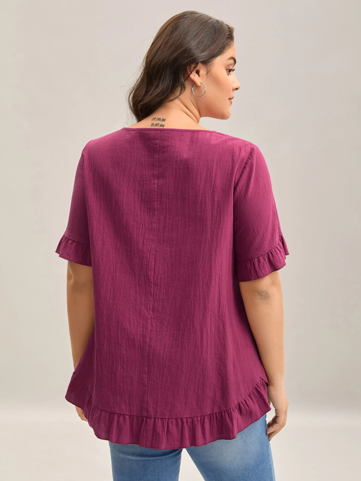 Pure Cotton Ruffled Curved Hem Blouse sold by Bloomchic product image thumbnail 4