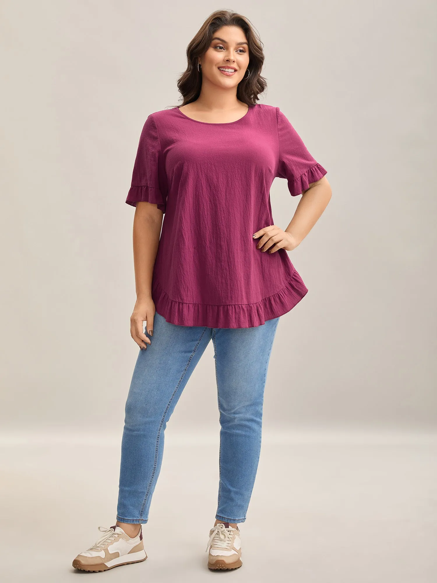 Pure Cotton Ruffled Curved Hem Blouse sold by Bloomchic product image thumbnail 3