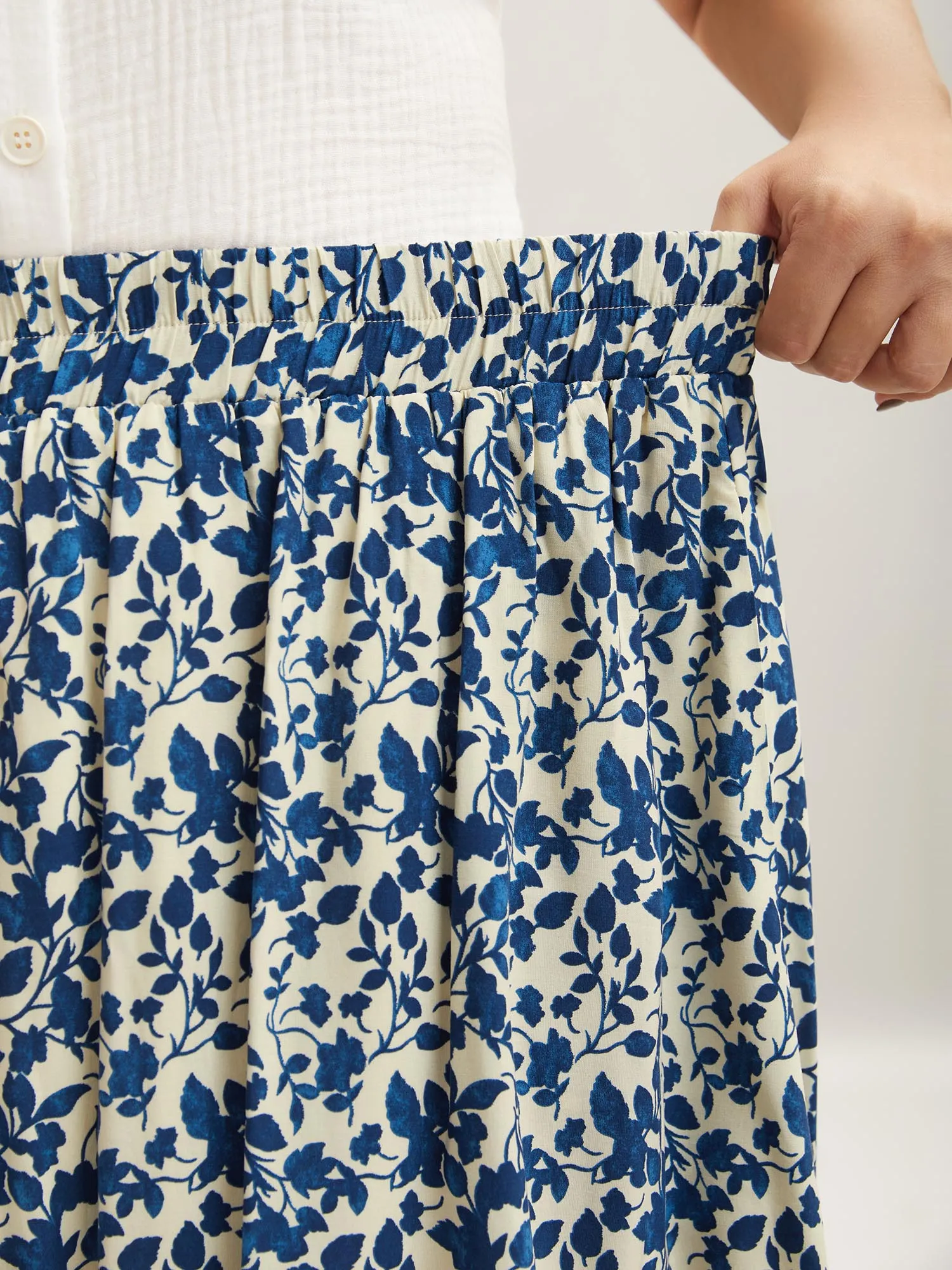 Boho Floral Print Shirred Waist Midi Skirt sold by Bloomchic product image thumbnail 3
