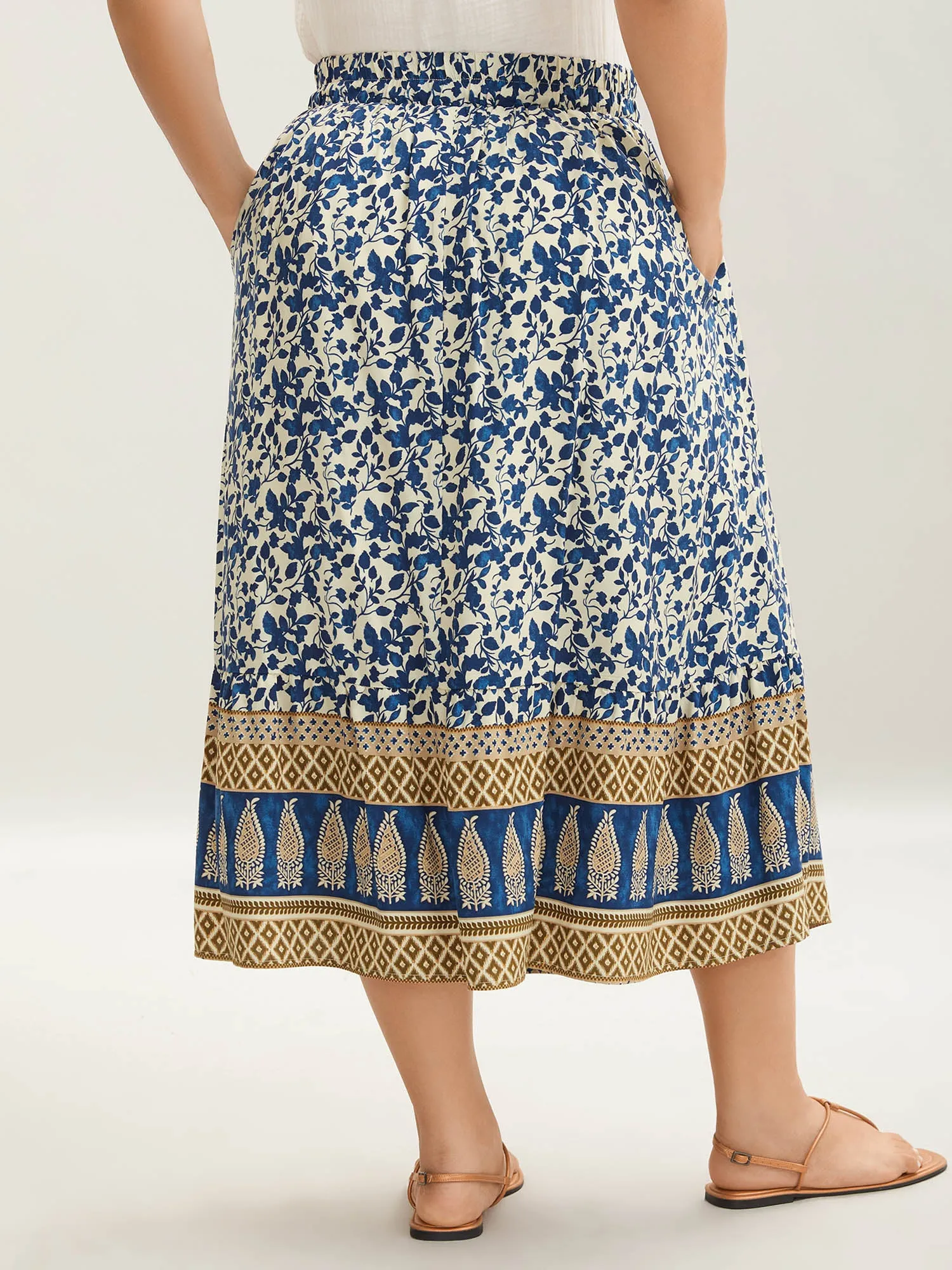 Boho Floral Print Shirred Waist Midi Skirt sold by Bloomchic product image thumbnail 4