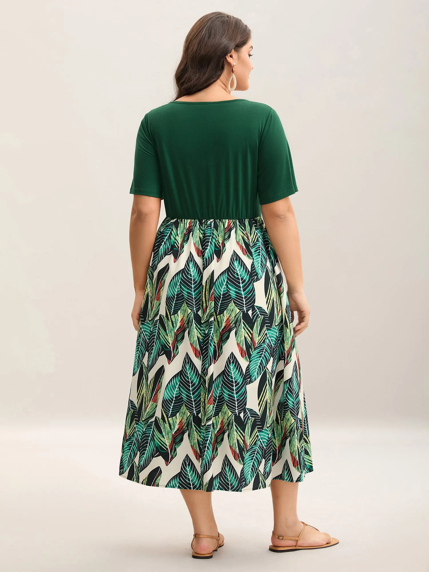 Leafy Print Spliced Square Neck Midi Dress sold by Bloomchic product image thumbnail 4
