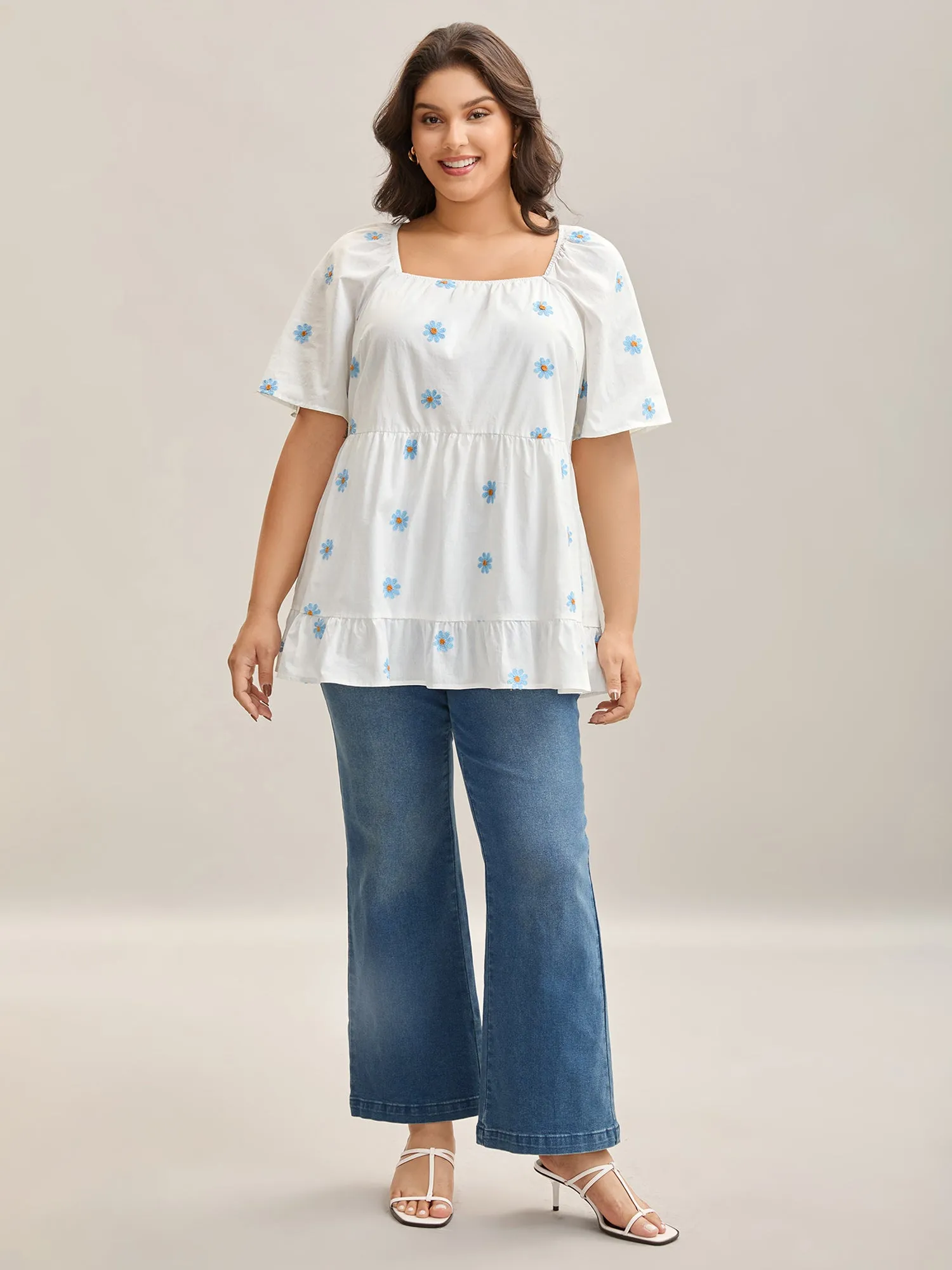 Floral Embroidered Ruffled Hem Doll Shirt sold by Bloomchic product image thumbnail 3