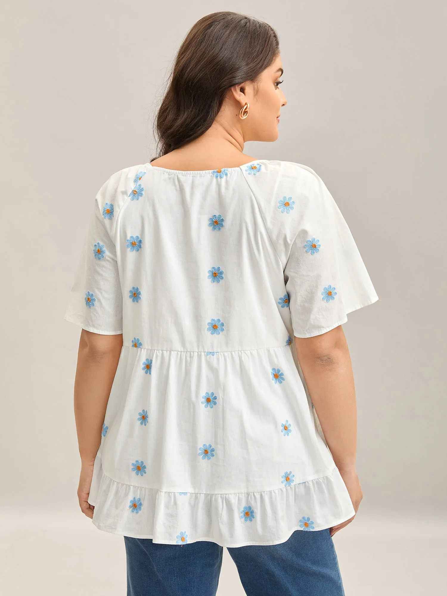 Floral Embroidered Ruffled Hem Doll Shirt sold by Bloomchic product image thumbnail 4