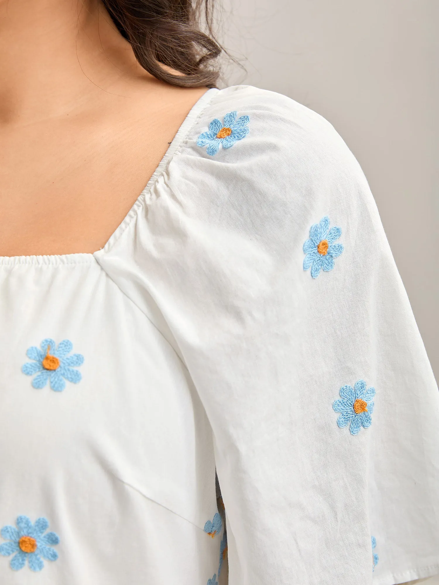 Floral Embroidered Ruffled Hem Doll Shirt sold by Bloomchic product image thumbnail 2