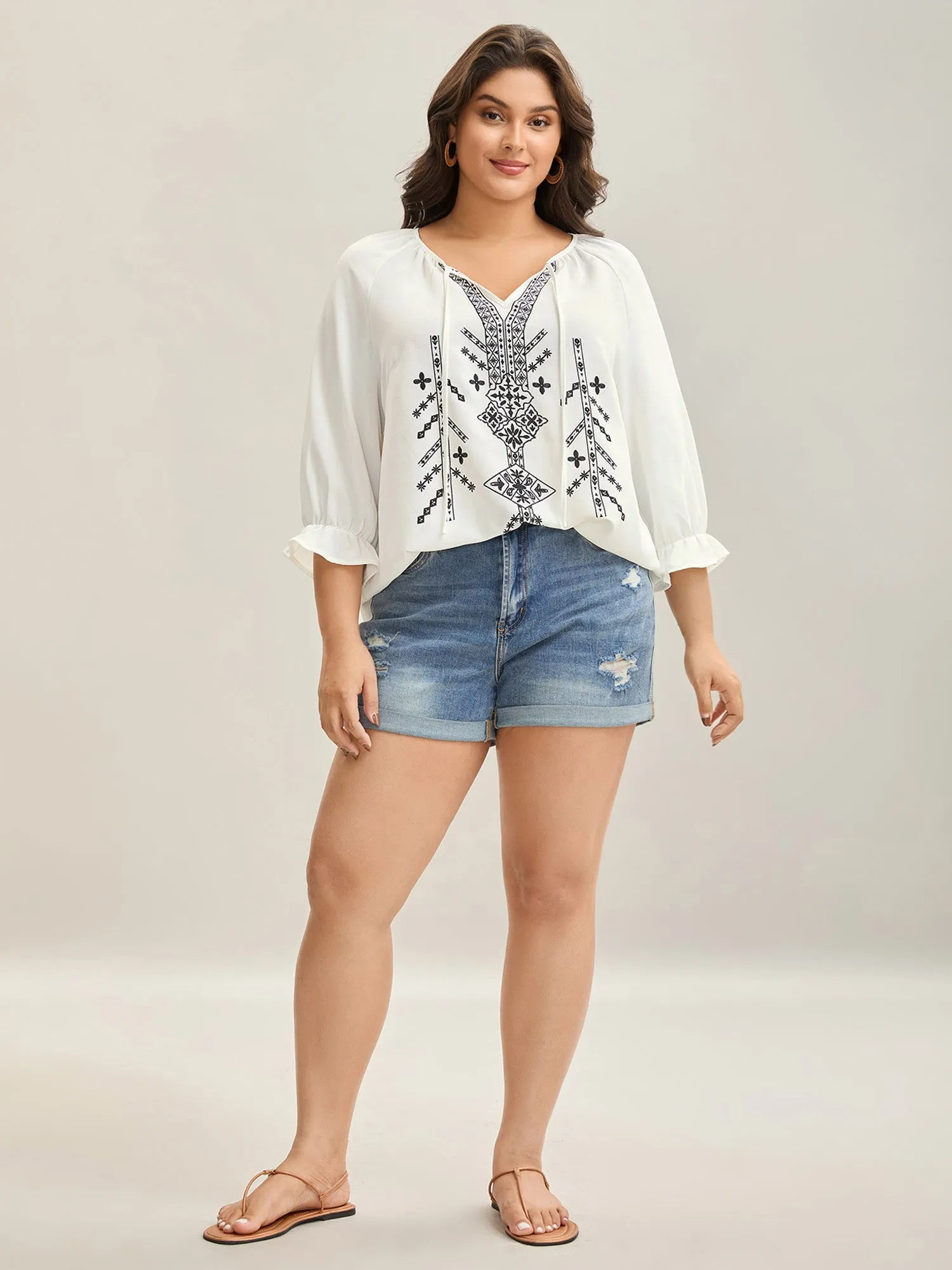 Boho Print Neck Tassels Shirt sold by Bloomchic product image thumbnail 3