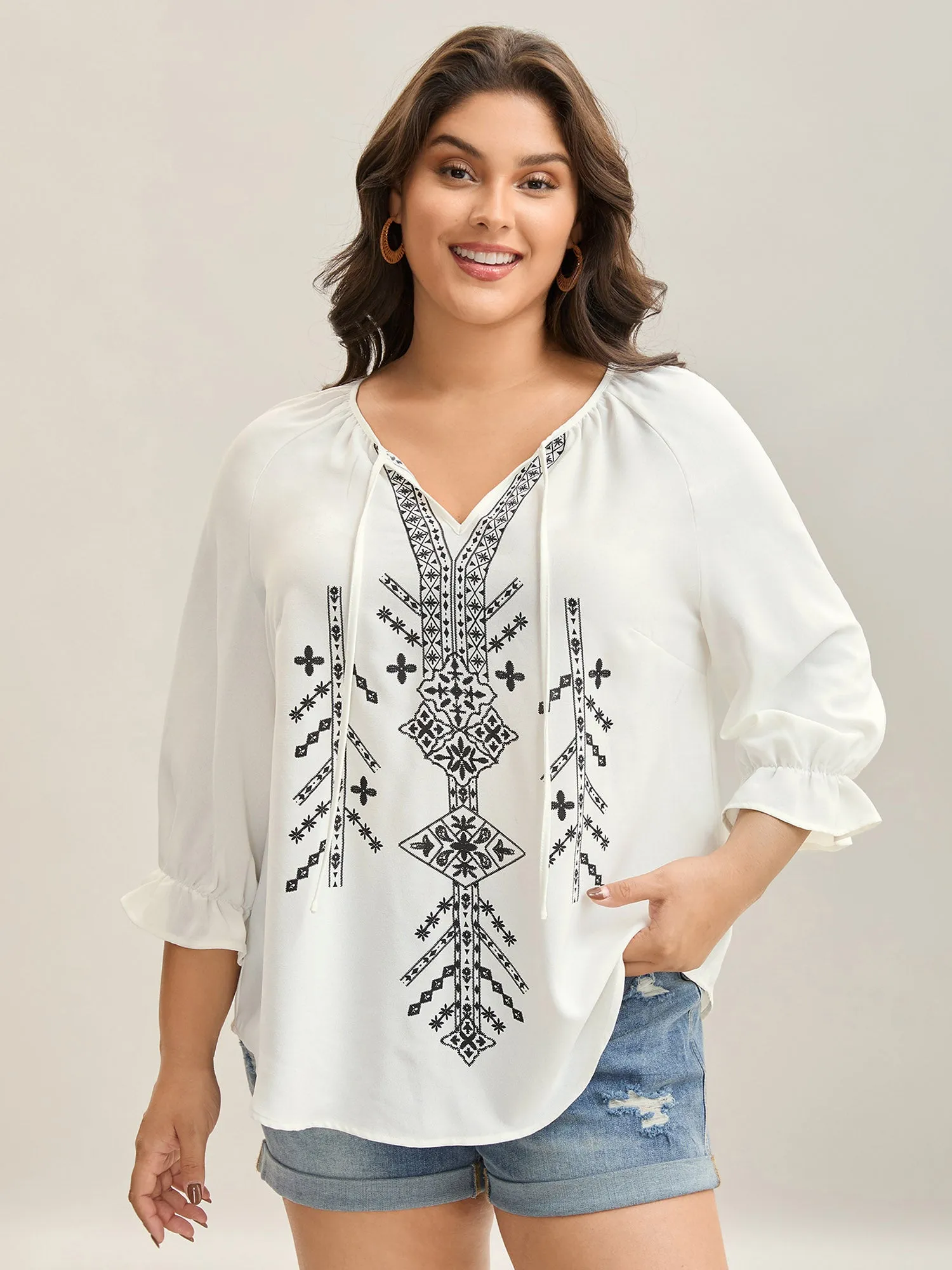 Boho Print Neck Tassels Shirt sold by Bloomchic