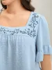 Textured Floral Embroidered Flared Sleeve Shirt sold by Bloomchic