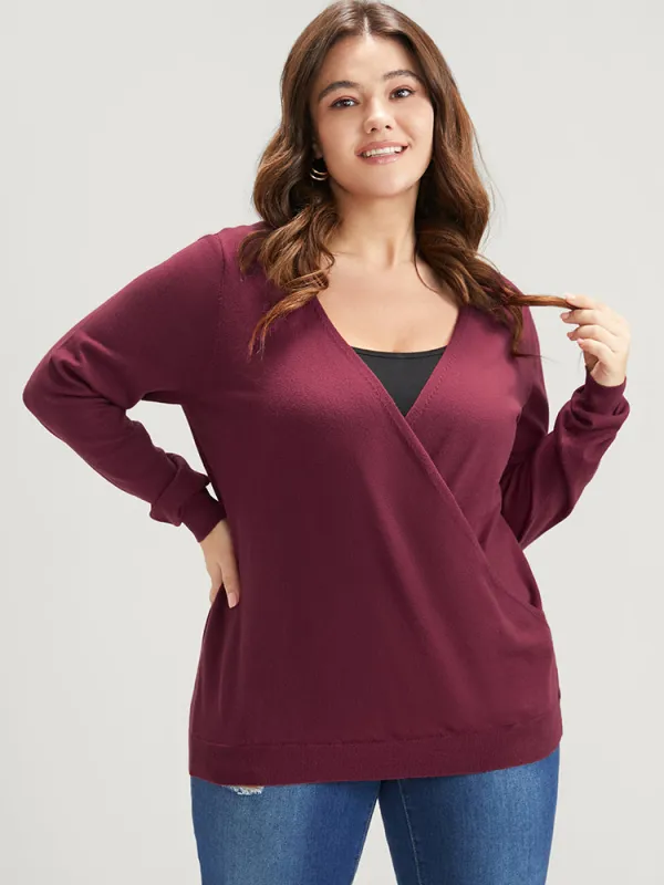Solid Super Soft Knit Surplice Neck Knit Top sold by Bloomchic