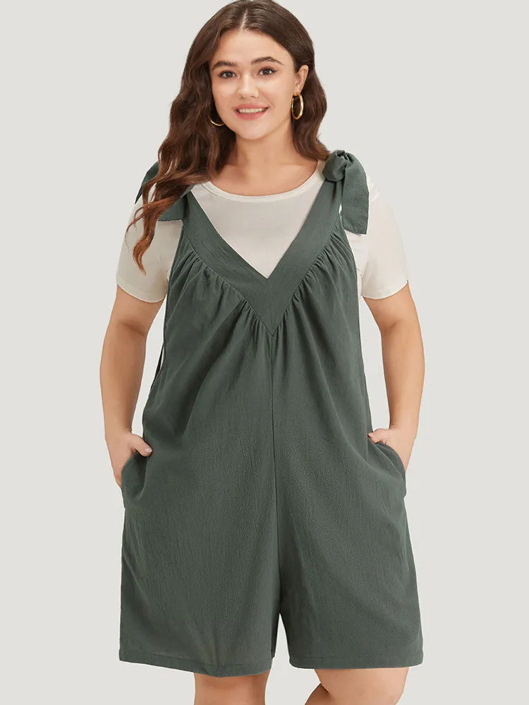 Plain Bowknot Gathered Pocket Overall Jumpsuit sold by Bloomchic