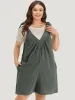 Plain Bowknot Gathered Pocket Overall Jumpsuit sold by Bloomchic