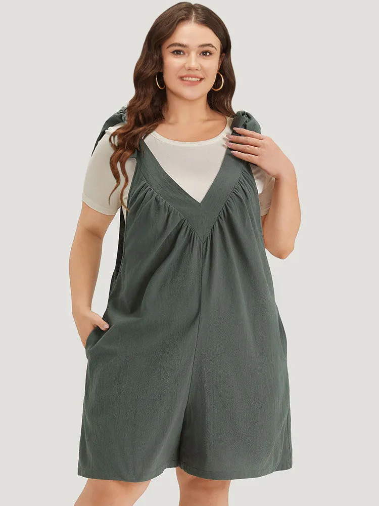Plain Bowknot Gathered Pocket Overall Jumpsuit sold by Bloomchic product image thumbnail 2