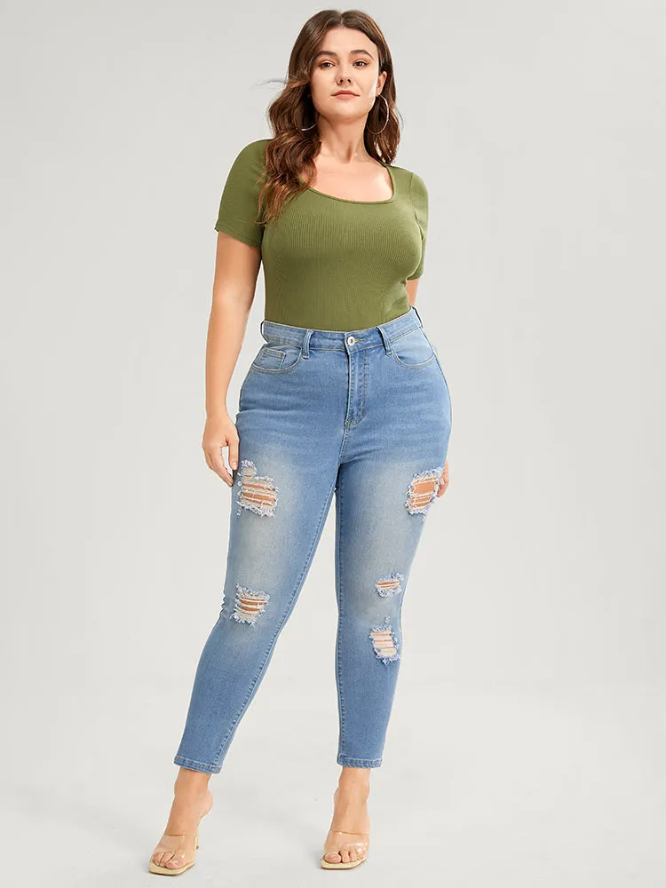 Skinny Very Stretchy High Rise Light Wash Sculpt Waist Jeans sold by Bloomchic product image thumbnail 2