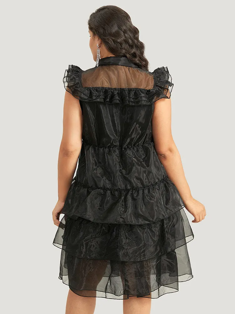 Halloween Solid Mesh Layered Ruffle Wednesday Dress sold by Bloomchic product image thumbnail 2