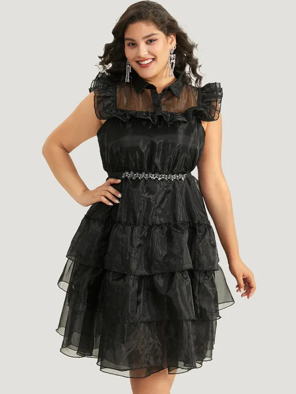 Halloween Solid Mesh Layered Ruffle Wednesday Dress sold by Bloomchic