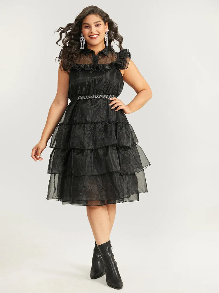 Halloween Solid Mesh Layered Ruffle Wednesday Dress sold by Bloomchic product image thumbnail 4