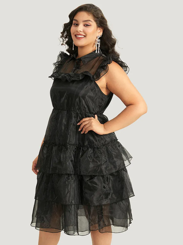 Halloween Solid Mesh Layered Ruffle Wednesday Dress sold by Bloomchic product image thumbnail 3