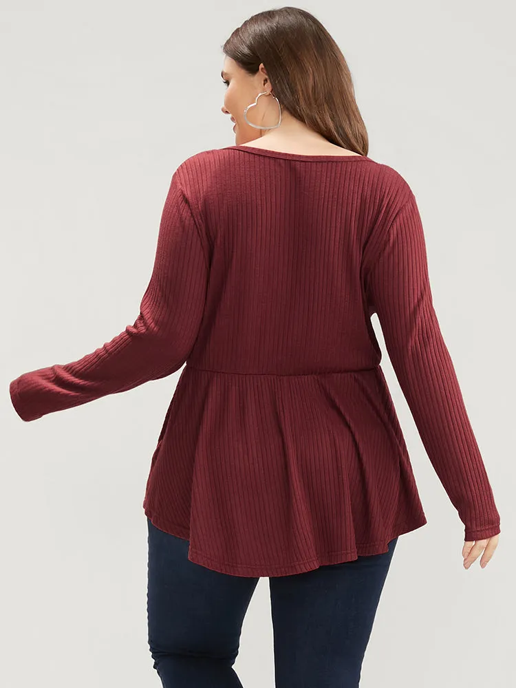 Solid Button Detail Rib Knit Asymmetrical Hem Long Tee sold by Bloomchic product image thumbnail 5