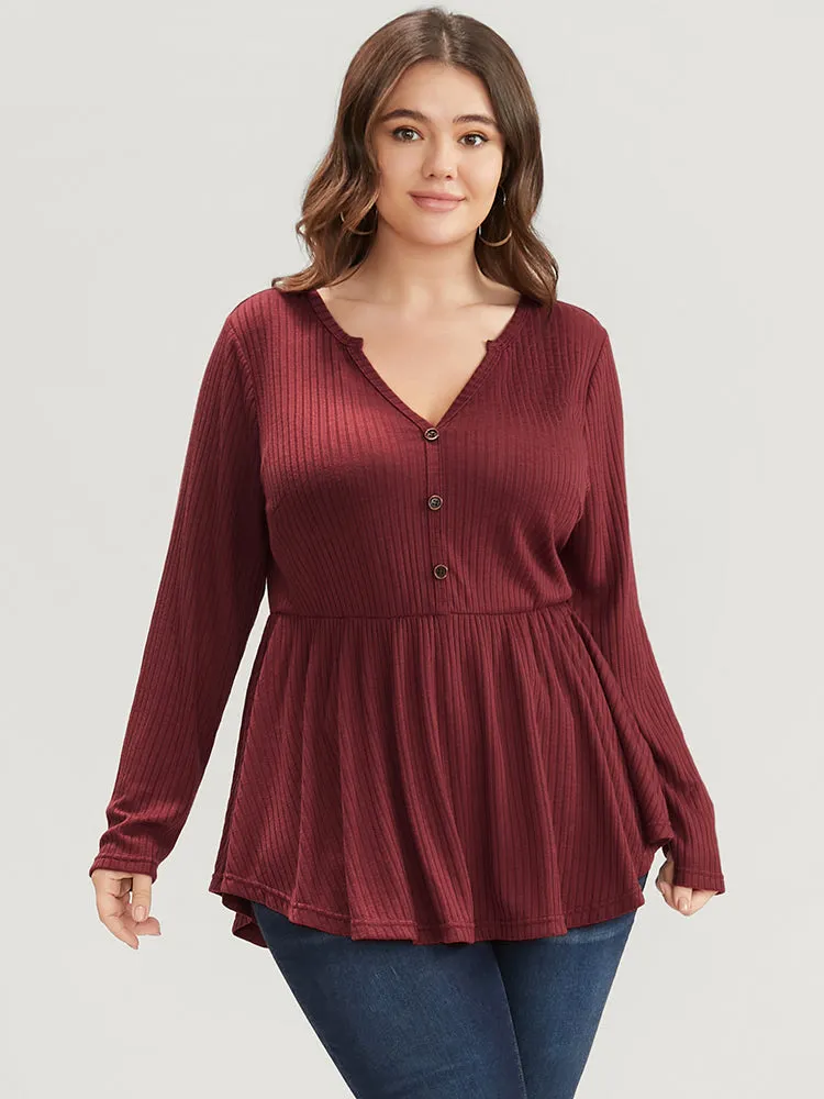 Solid Button Detail Rib Knit Asymmetrical Hem Long Tee sold by Bloomchic product image thumbnail 4