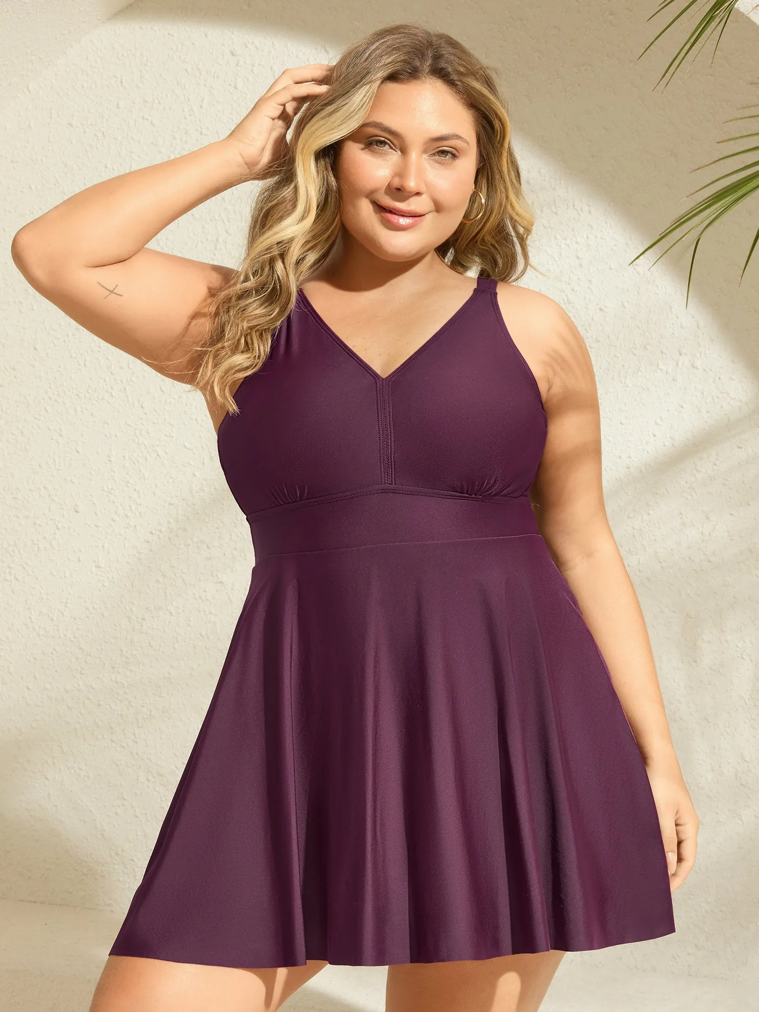 Adjustable Back Ties Pleated Swim Dress sold by Bloomchic product image thumbnail 2