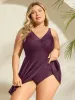 Adjustable Back Ties Pleated Swim Dress sold by Bloomchic