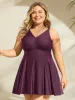 Adjustable Back Ties Pleated Swim Dress sold by Bloomchic