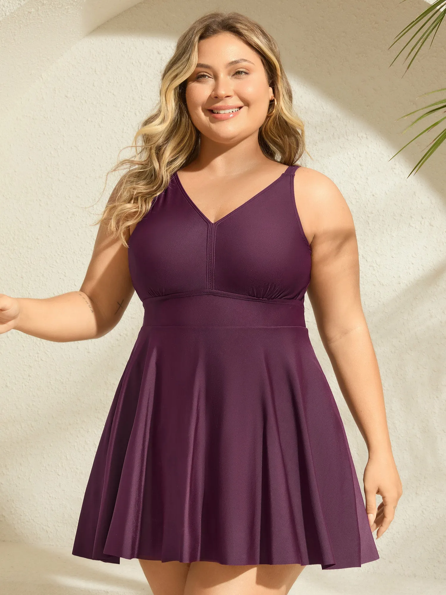 Adjustable Back Ties Pleated Swim Dress sold by Bloomchic product image thumbnail 4