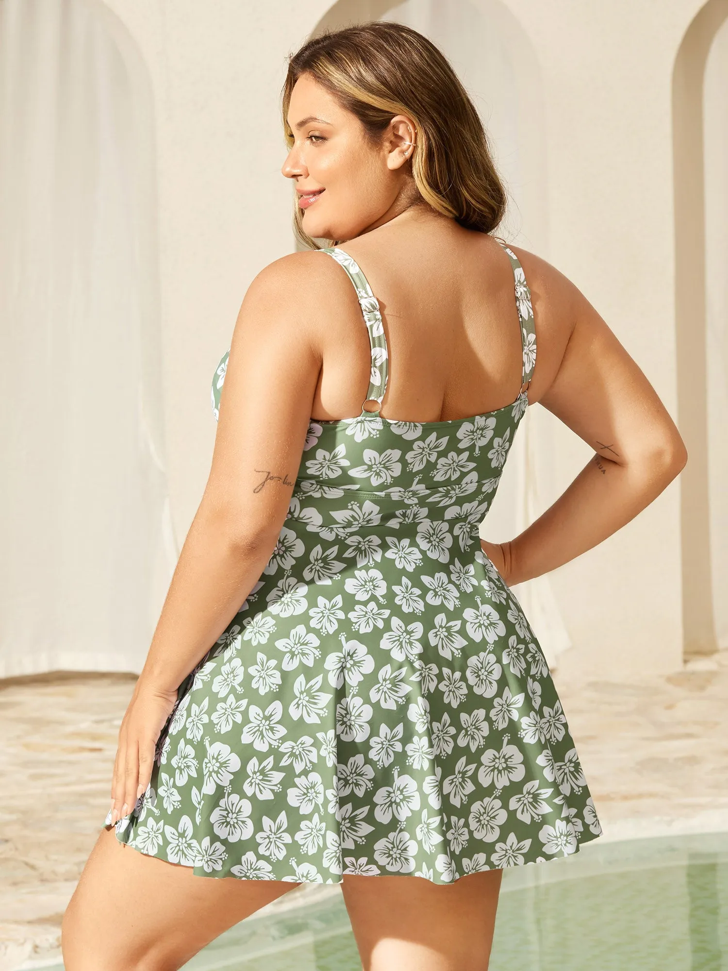 Serene Floral Pattern Pleated Swim Dress sold by Bloomchic product image thumbnail 5