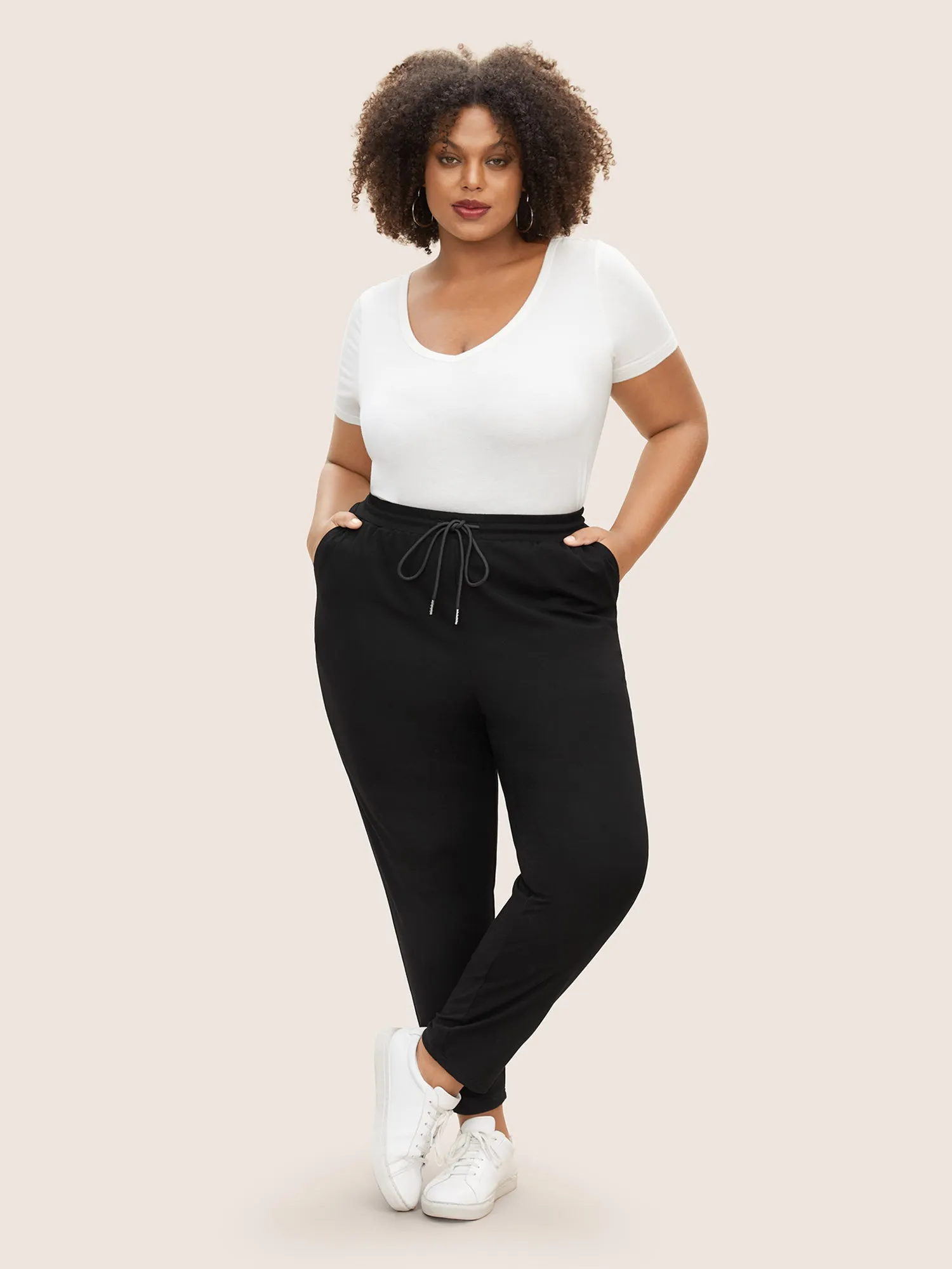 Plain Drawstring Waist Tapered Pants sold by Bloomchic product image thumbnail 3
