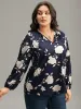 Silhouette Floral Print Stand Collar Tie Neck Blouse sold by Bloomchic