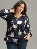 Silhouette Floral Print Stand Collar Tie Neck Blouse sold by Bloomchic