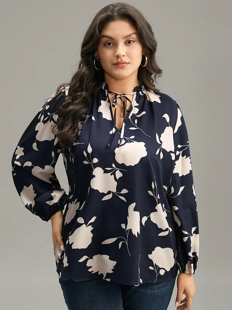 Silhouette Floral Print Stand Collar Tie Neck Blouse sold by Bloomchic product image thumbnail 5