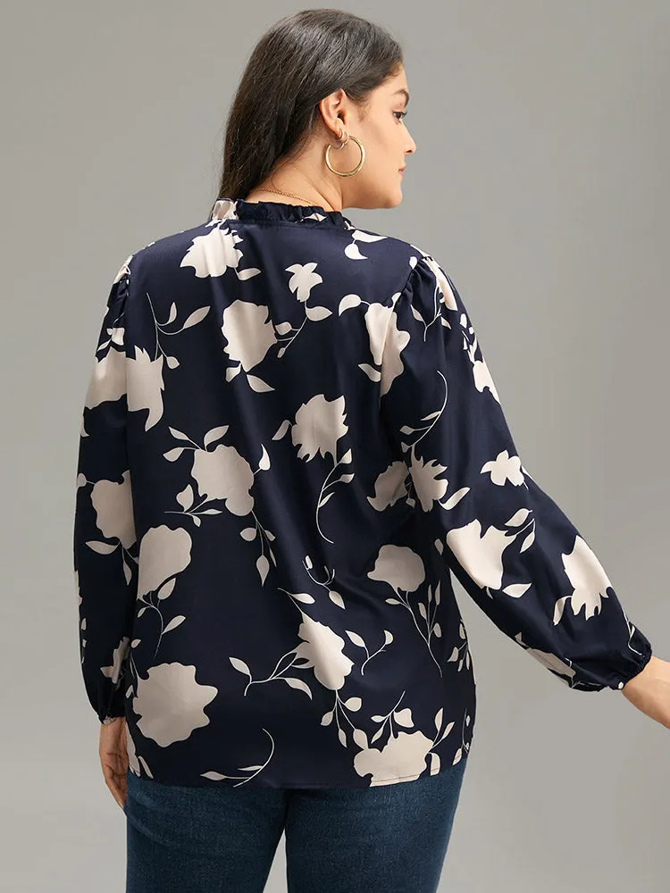 Silhouette Floral Print Stand Collar Tie Neck Blouse sold by Bloomchic product image thumbnail 2