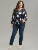 Silhouette Floral Print Stand Collar Tie Neck Blouse sold by Bloomchic