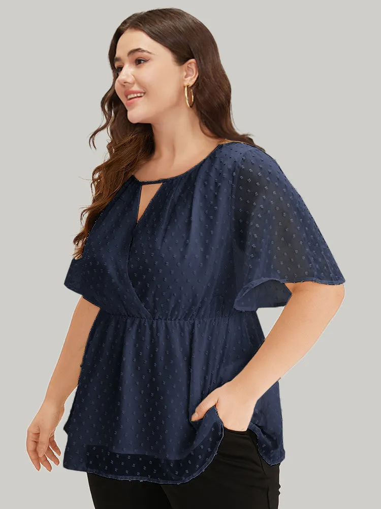 Polka Dot Keyhole Mesh Gathered Flutter Sleeve Blouse sold by Bloomchic product image thumbnail 2