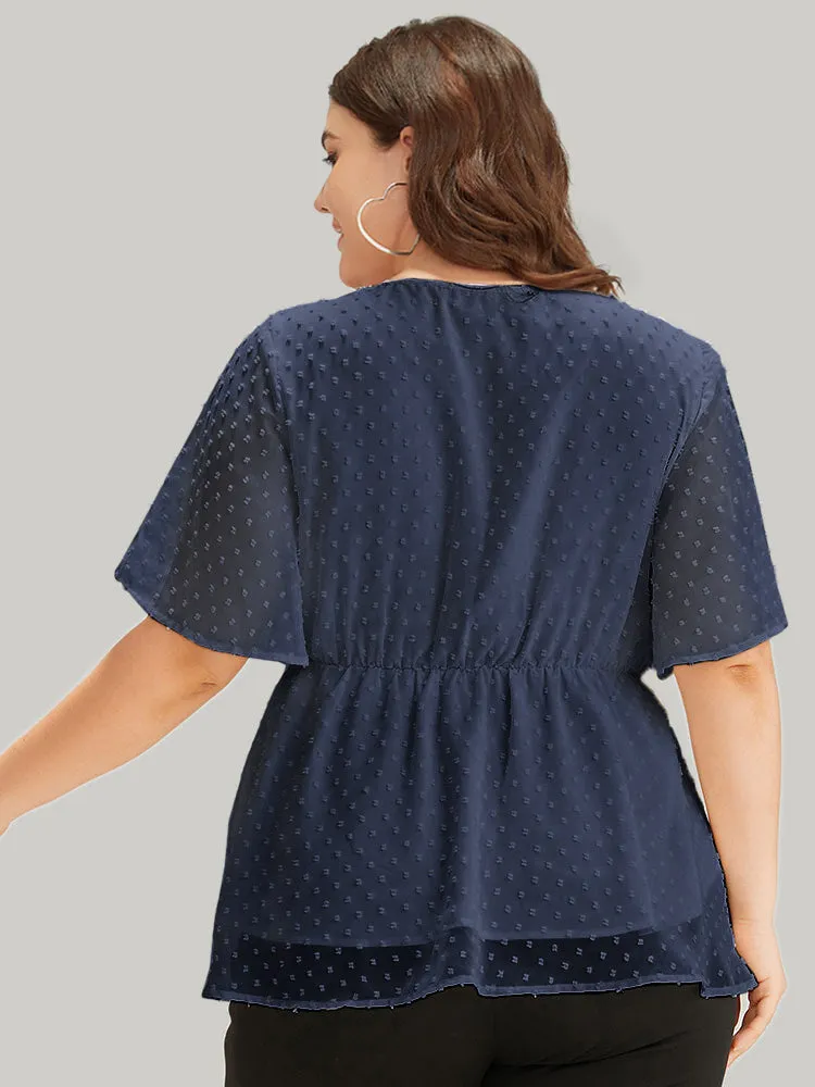 Polka Dot Keyhole Mesh Gathered Flutter Sleeve Blouse sold by Bloomchic product image thumbnail 4