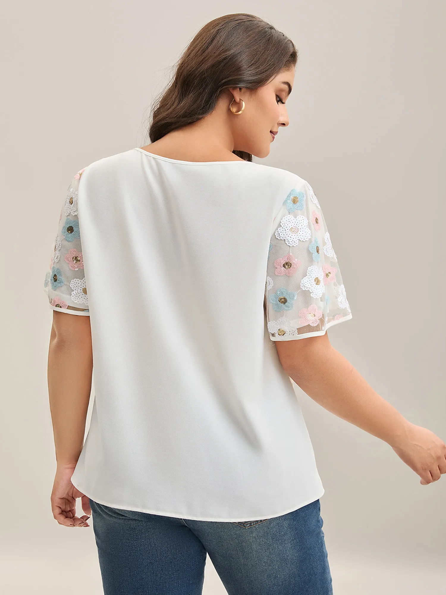 Crochet Flower Sleeve Spliced Blouse sold by Bloomchic product image thumbnail 4