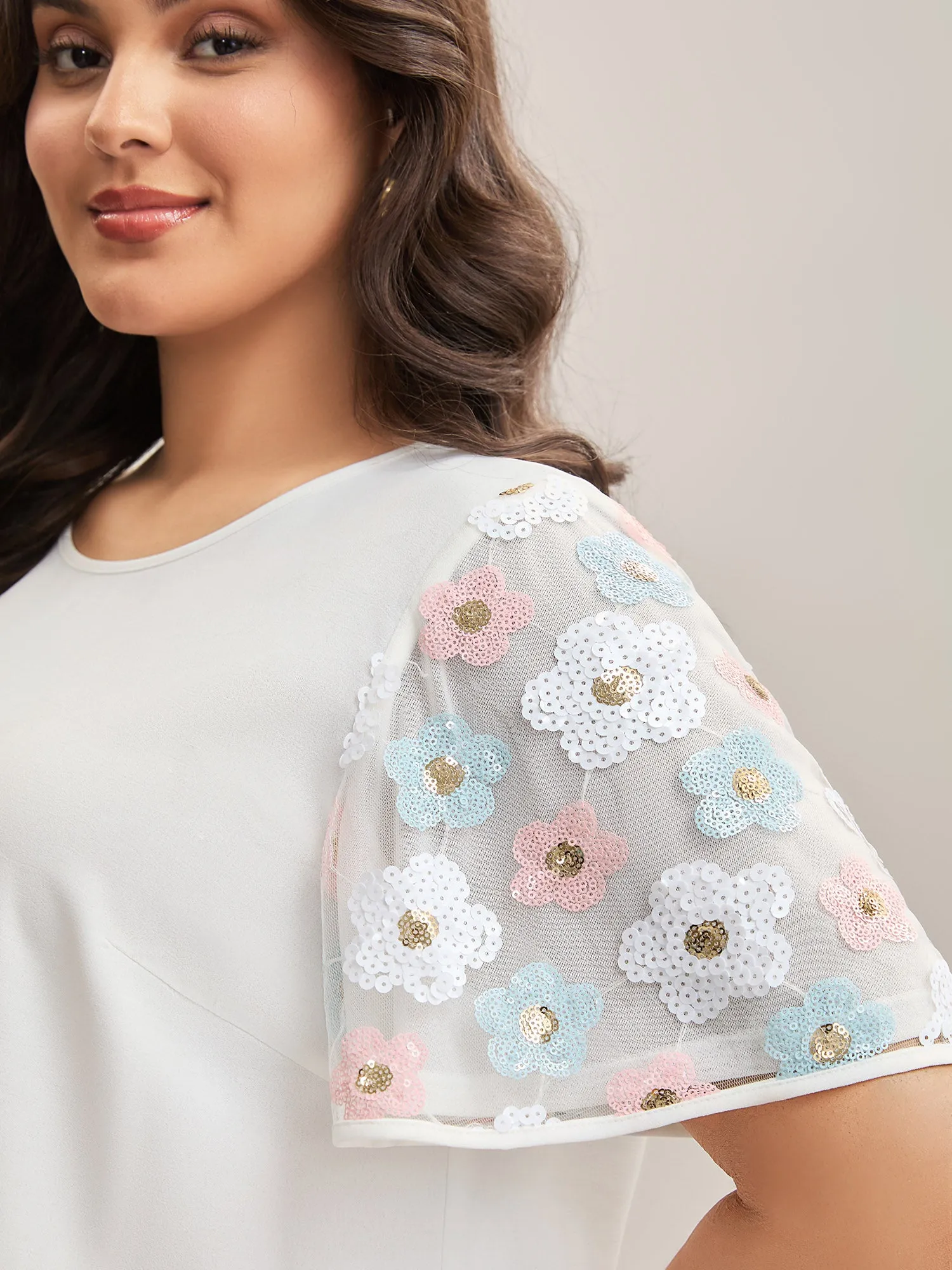 Crochet Flower Sleeve Spliced Blouse sold by Bloomchic product image thumbnail 2