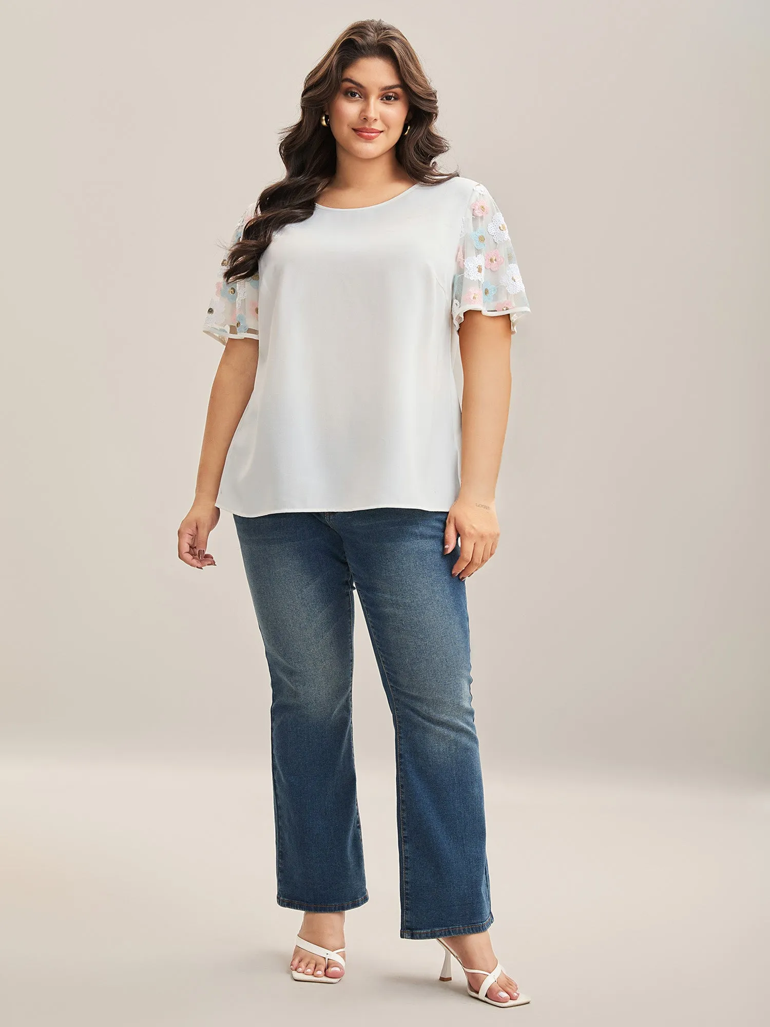 Crochet Flower Sleeve Spliced Blouse sold by Bloomchic product image thumbnail 3