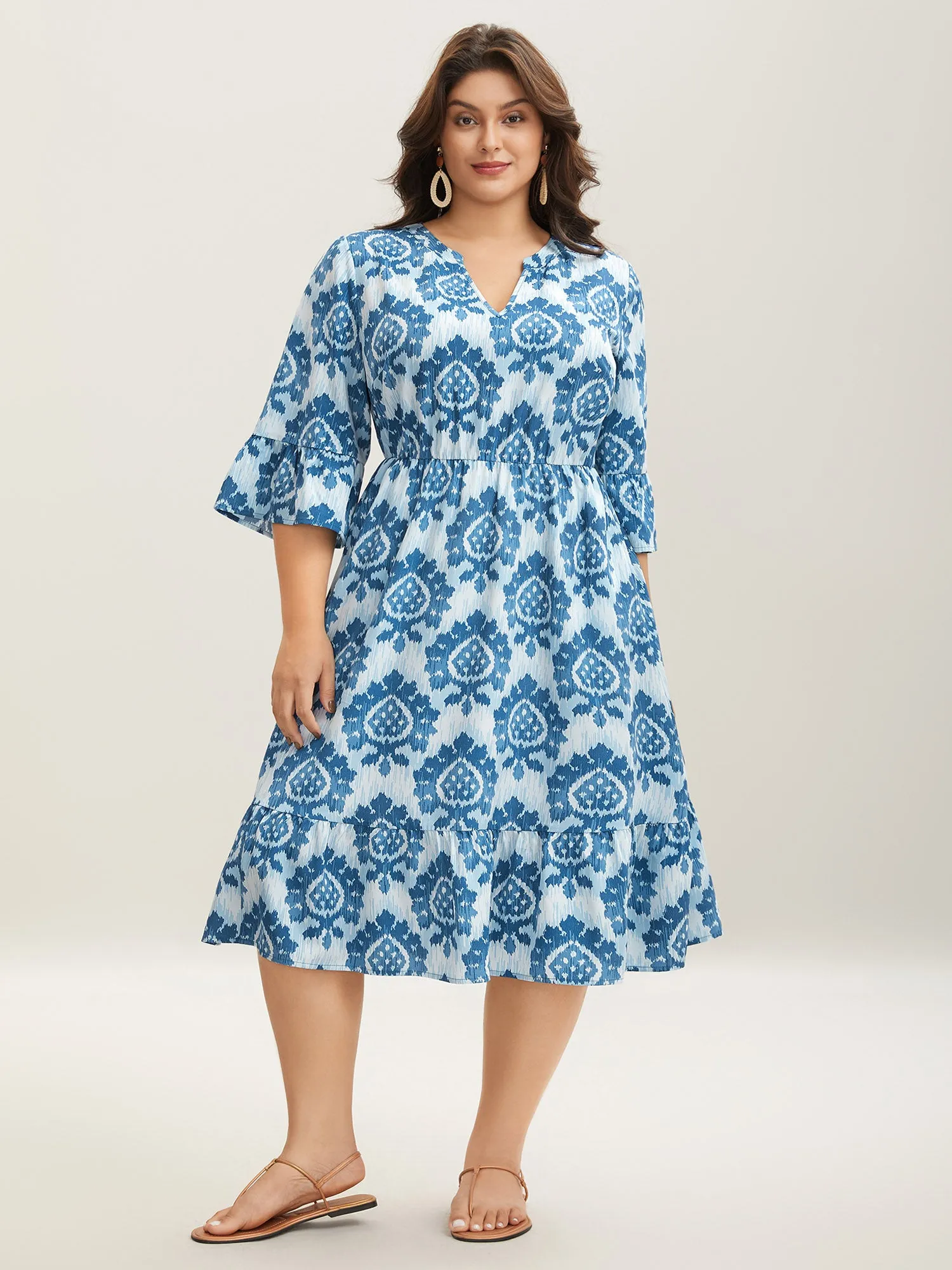 Damask Pattern Ruffle Sleeve Midi Dress sold by Bloomchic product image thumbnail 3