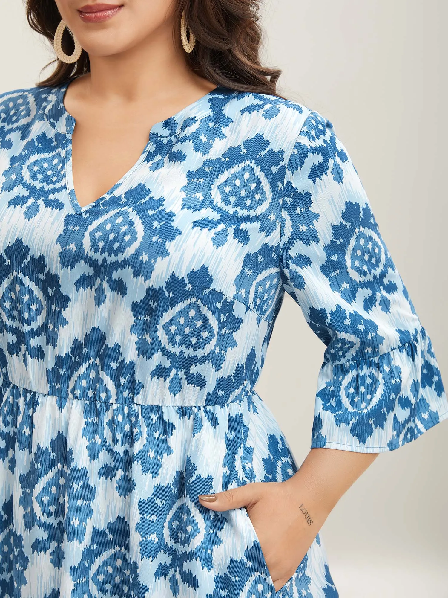 Damask Pattern Ruffle Sleeve Midi Dress sold by Bloomchic product image thumbnail 2