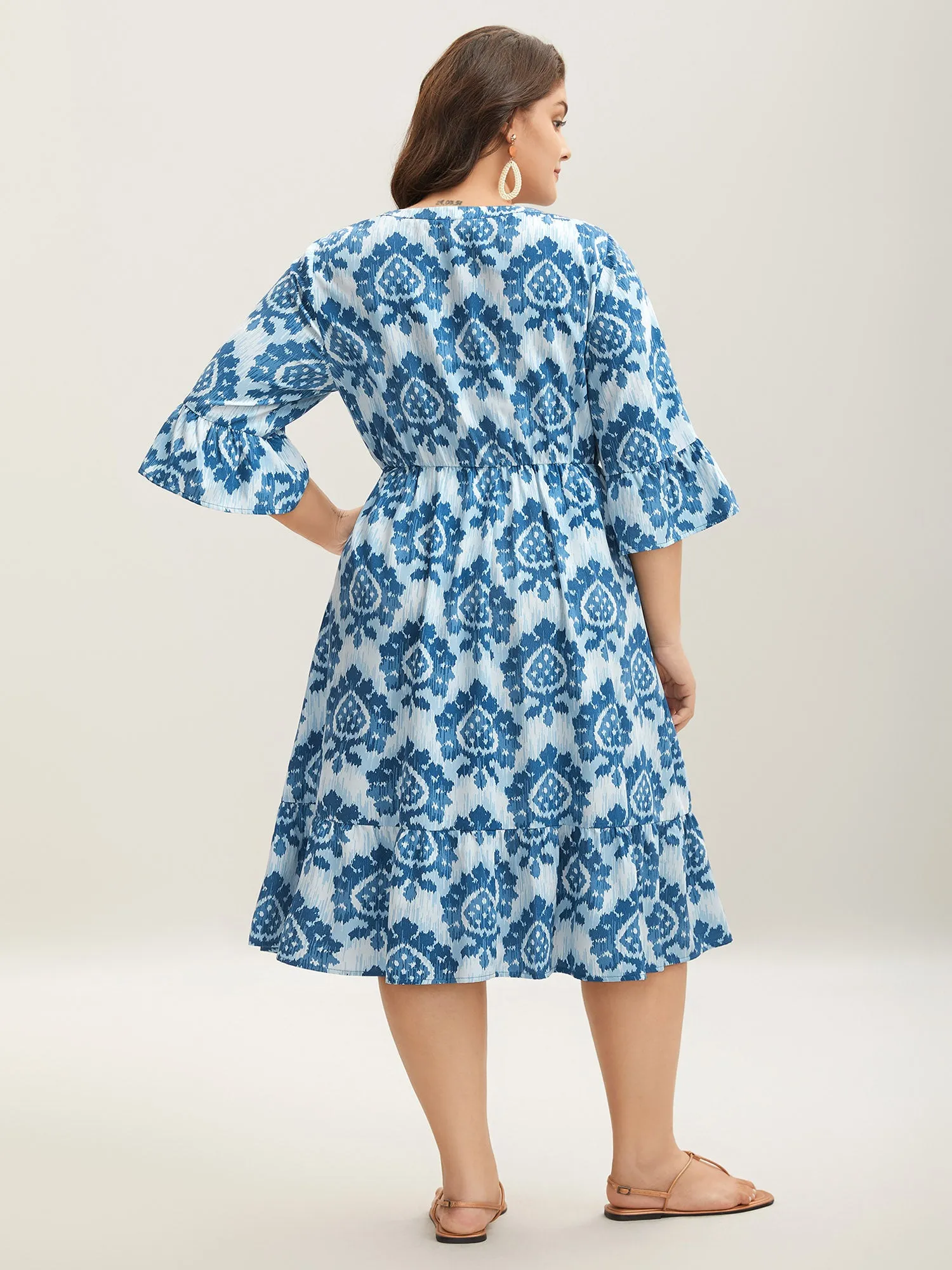 Damask Pattern Ruffle Sleeve Midi Dress sold by Bloomchic product image thumbnail 4