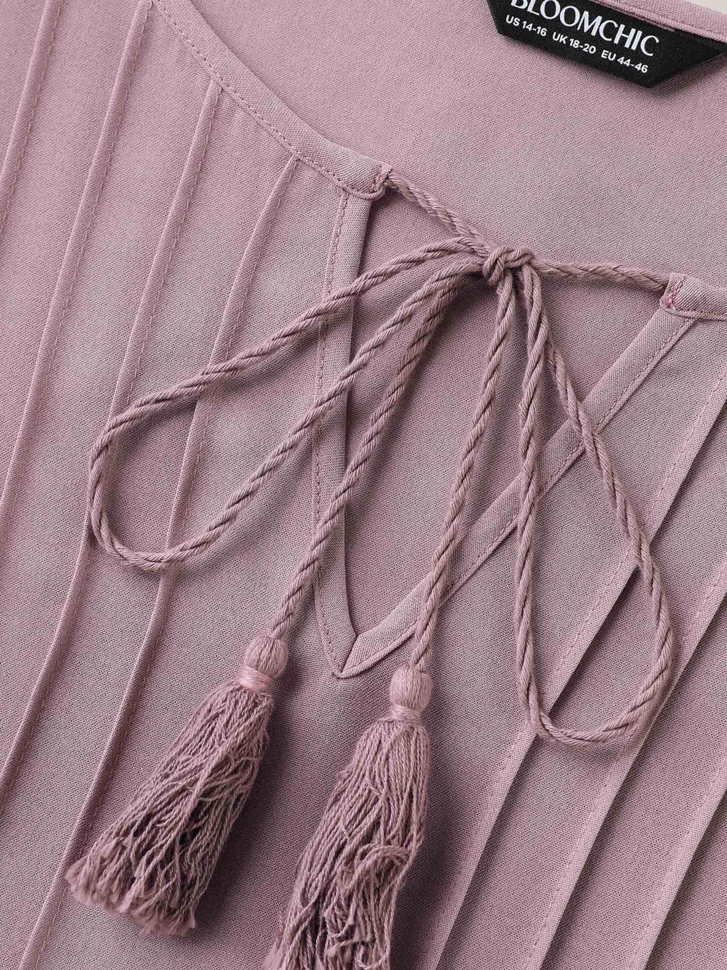 Toothpick Pleats Lace Neck Tie Blouse sold by Bloomchic product image thumbnail 5