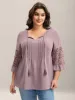 Toothpick Pleats Lace Neck Tie Blouse sold by Bloomchic