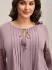 Toothpick Pleats Lace Neck Tie Blouse sold by Bloomchic
