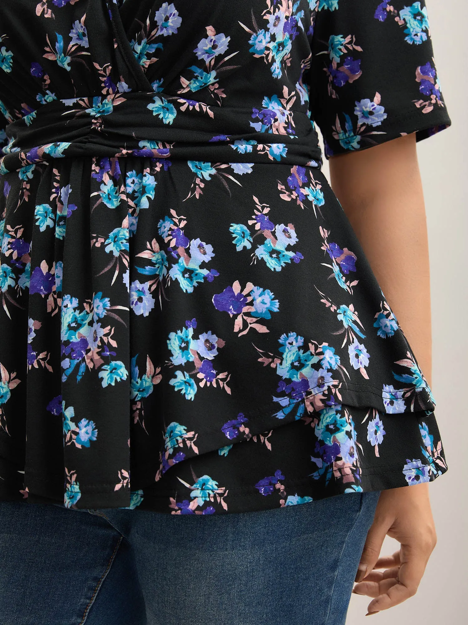 Floral Print Pleated Waist Layered Hem Top sold by Bloomchic product image thumbnail 2