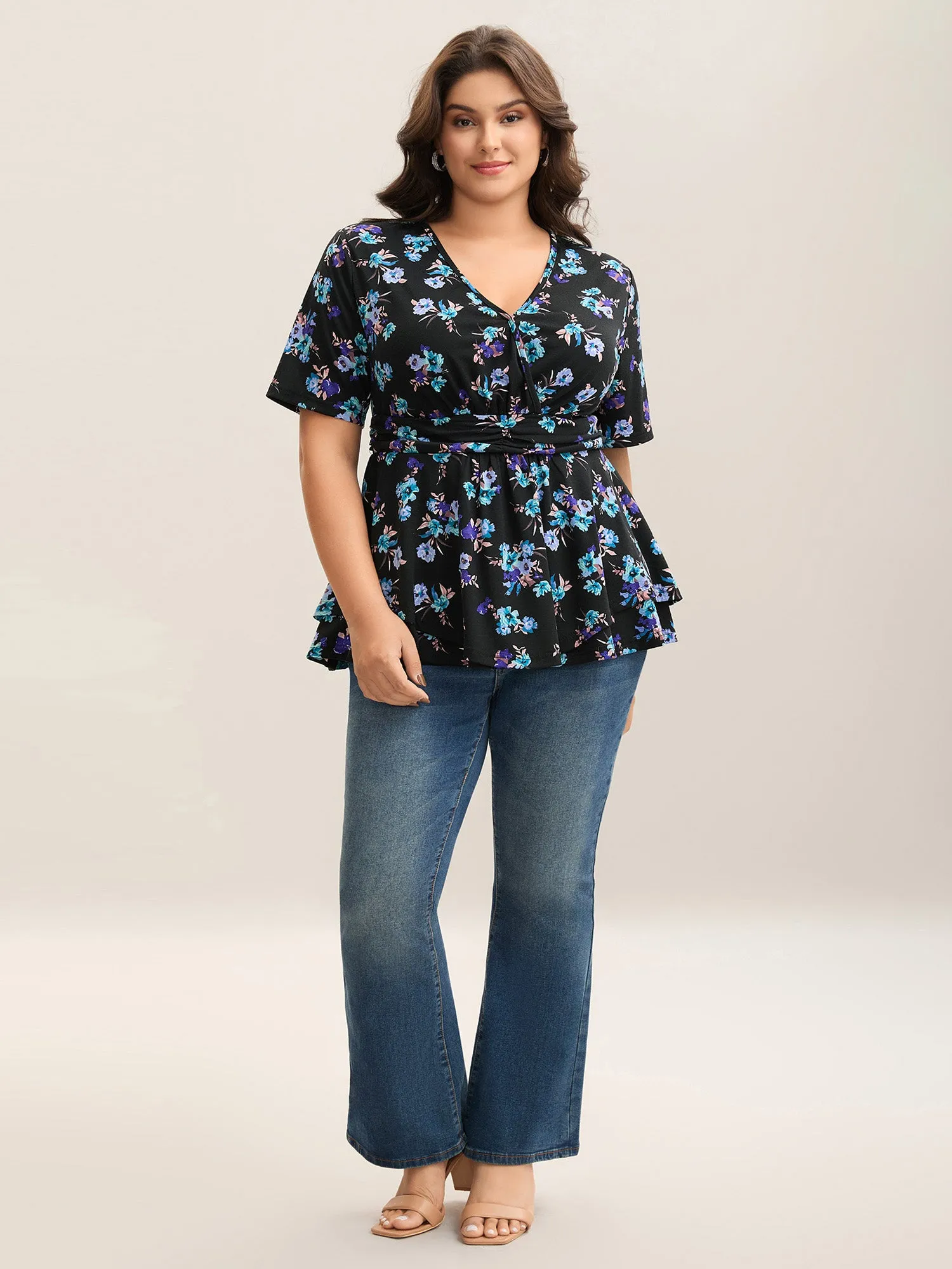 Floral Print Pleated Waist Layered Hem Top sold by Bloomchic product image thumbnail 3