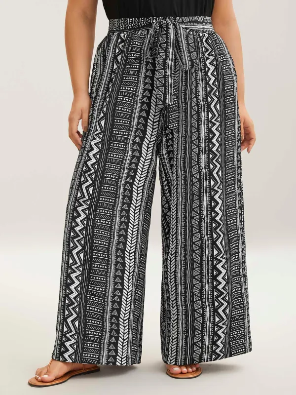 Waist-Tie Wide-Leg Boho Print Pants made by Bloomchic