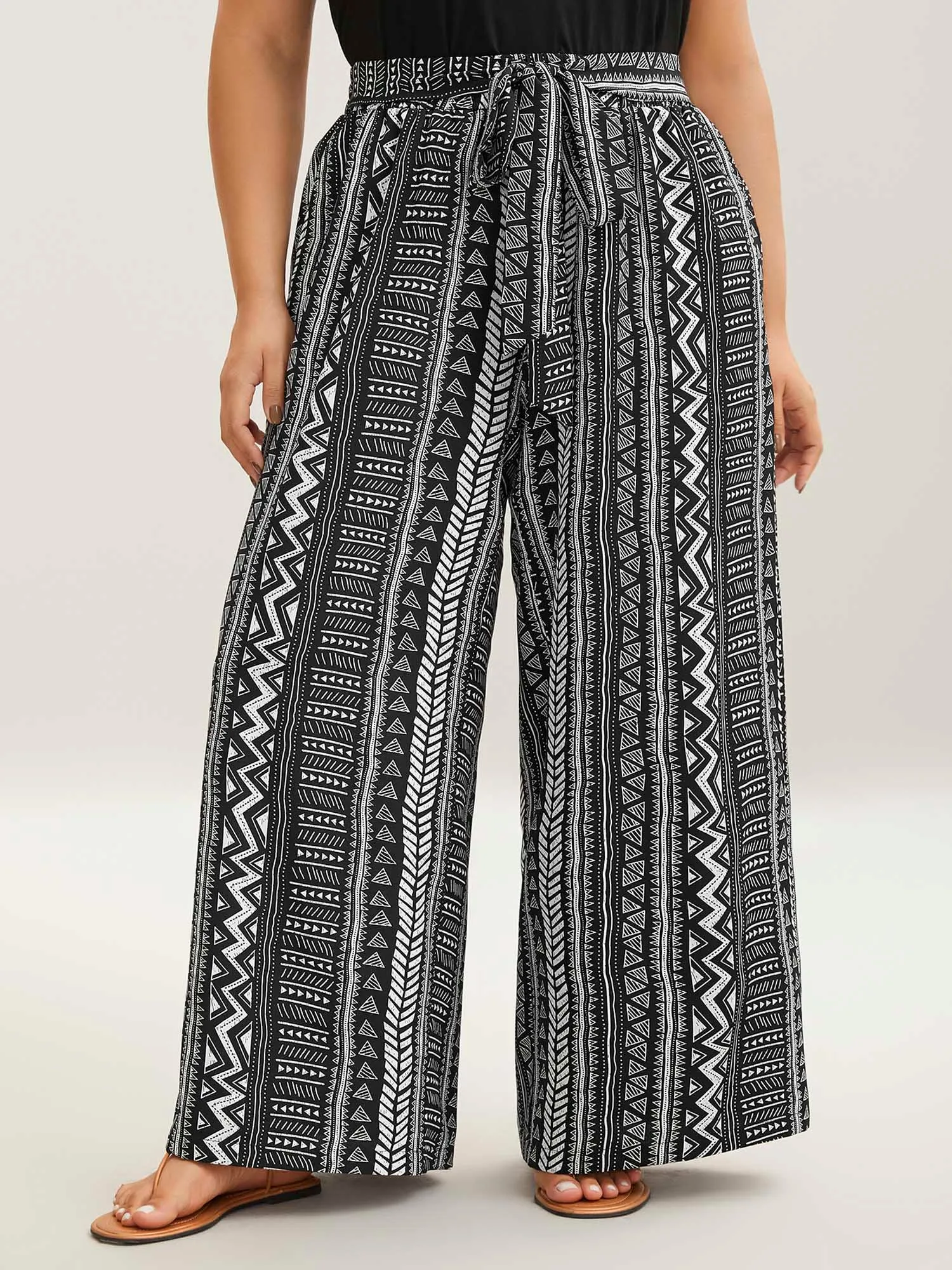 Waist-Tie Wide-Leg Boho Print Pants sold by Bloomchic